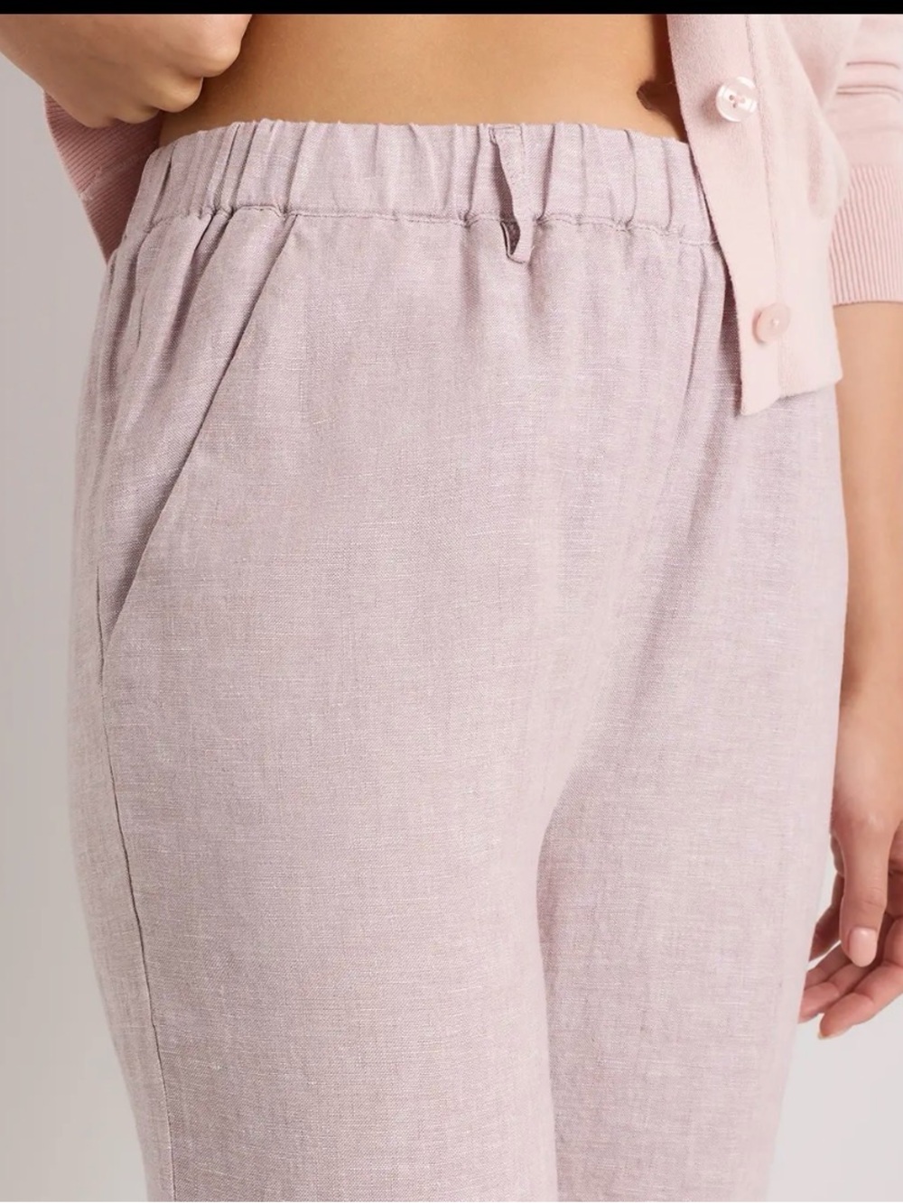 Quince 100% Linen Ankle Pants in Vintage Pink Chambray Women’s Large - Picture 3 of 3